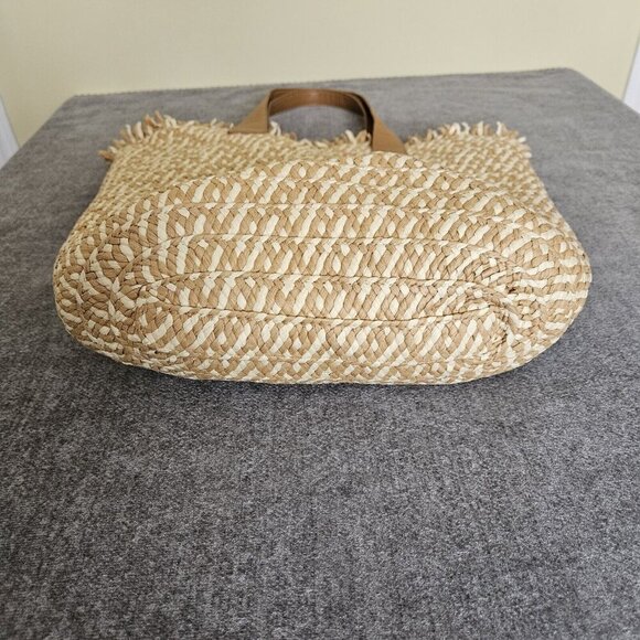 Lulla Collection Straw Paper Tote Bag Beige Double Handle Summer Beach Coastal - Picture 6 of 16